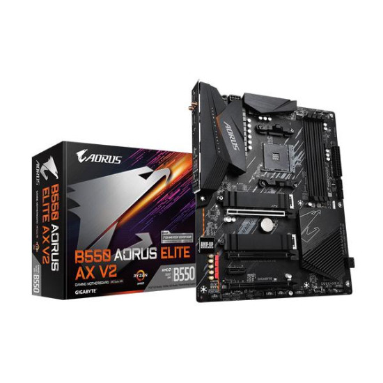 GIGABYTE B550 AORUS ELITE AX V2 AM4 AMD B550 ATX with Dual M.2, SATA 6Gb/s, USB 3.2 Gen 2, 2.4/5 GHz Dual-Band, 2.5 GbE LAN, PCIe 4.0 Motherboard