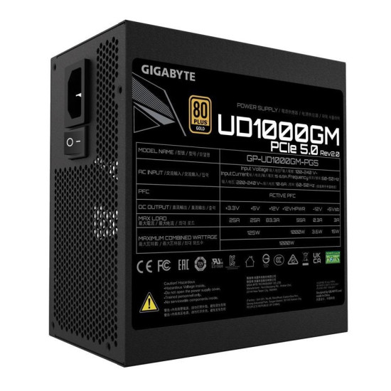 GIGABYTE GP-UD1000GM PG5 Rev 2.0 PCIe 5.0 ATX 3.0 1000W 80+ Gold Modular Power Supply